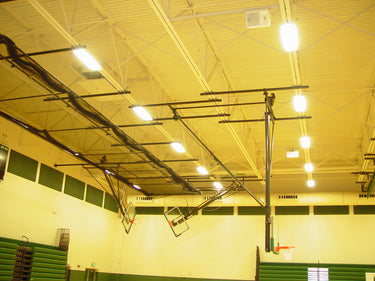 Single Post Rear-Braced Rear-Folding Ceiling Hung Basketball Backstop